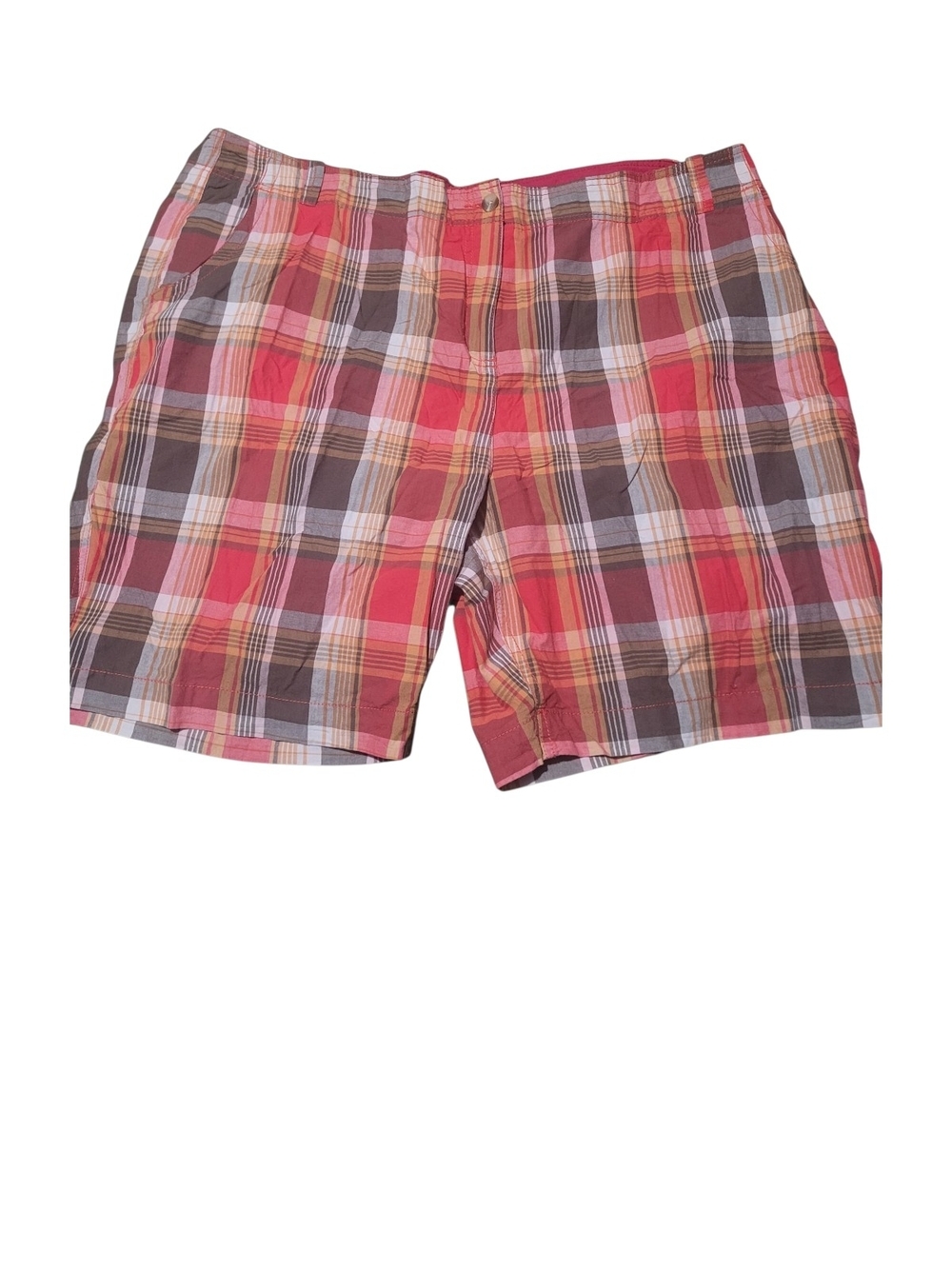 Midtown Women's Plaid Casual Shorts In Red & Brown NWT Size 26W